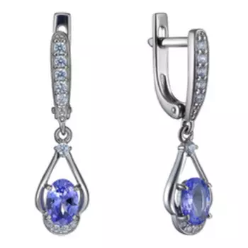 Серебряные серьги с танзанитами и фианитами