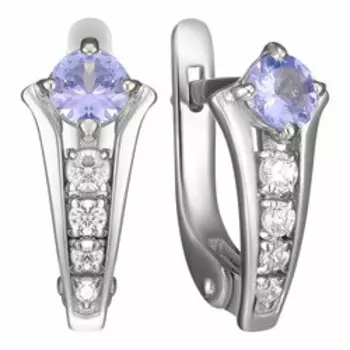 Серебряные серьги с танзанитами и фианитами