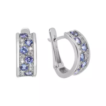 Серебряные серьги с танзанитами и фианитами