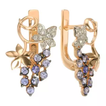 Серебряные серьги с танзанитами и фианитами "Цветы"