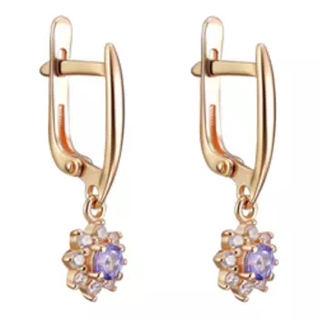 Серебряные серьги с танзанитами и фианитами "Цветы"