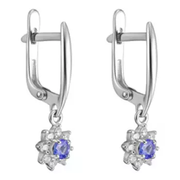 Серебряные серьги с танзанитами и фианитами "Цветы"