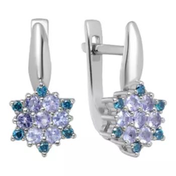 Серебряные серьги с танзанитами и голубыми бриллиантами