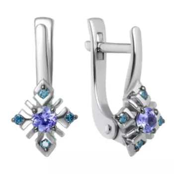 Серебряные серьги с танзанитами и голубыми бриллиантами