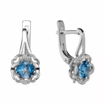 Серебряные серьги с топазами и фианитами "Цветы"