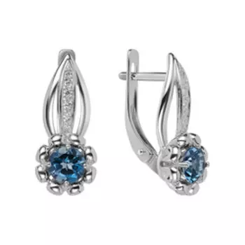 Серебряные серьги с топазами и фианитами "Цветы"