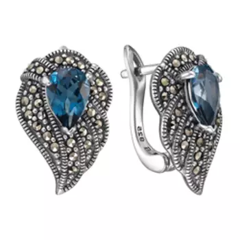 Серебряные серьги с топазами Лондон и марказитами