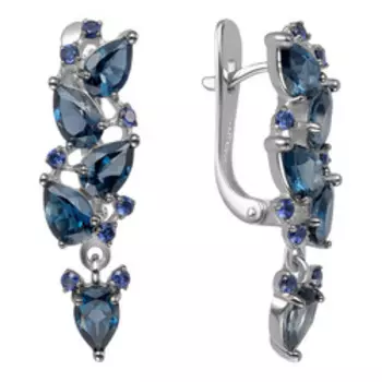 Серебряные серьги с топазами Лондон и синими фианитами