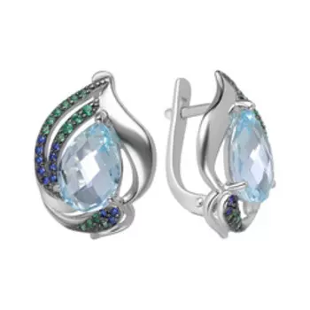 Серебряные серьги с топазами Sky и фианитами