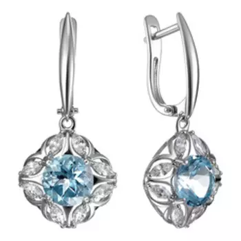 Серебряные серьги с топазами Sky и фианитами