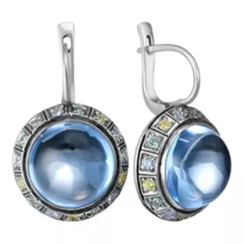 Серебряные серьги с топазовым кварцем и фианитами