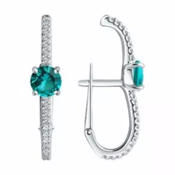 Серьги из серебра с турмалином и фианитами