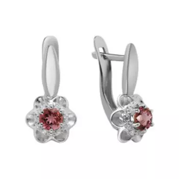 Серебряные серьги с турмалинами и фианитами "Цветы"