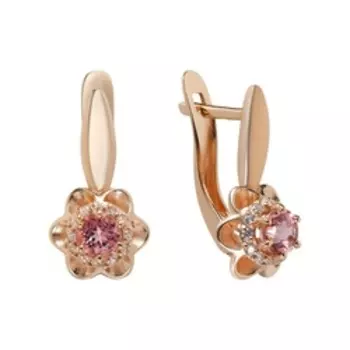 Серебряные серьги с турмалинами и фианитами "Цветы"