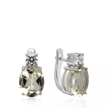 Серебряные серьги с зеленым аметистом