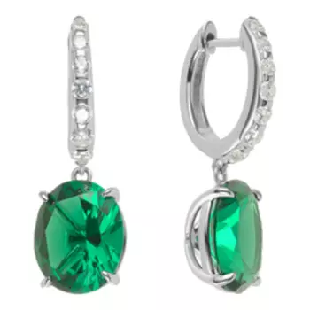 Серебряные серьги с зеленым и бесцветным кубическим цирконием