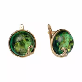 Серебряные серьги с зеленым янтарем