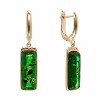 Серебряные серьги с зеленым янтарем