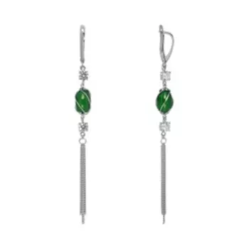 Серебряные серьги с зелеными агатами и фианитами