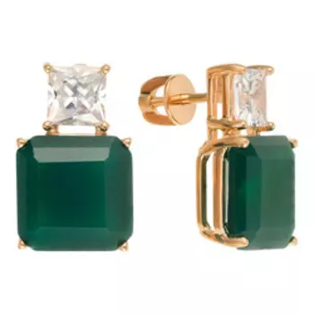 Серебряные серьги с зелеными агатами и фианитами