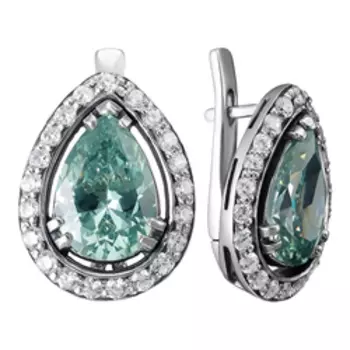 Серебряные серьги с зелеными и бесцветными фианитами
