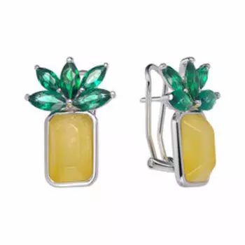 Серебряные серьги с жадеитом и кубическим цирконием "Ананас"