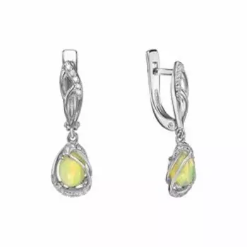 Серебряные серьги с желтым опалом и фианитами