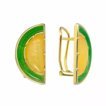 Серебряные серьги с желтыми и зелеными жадеитами