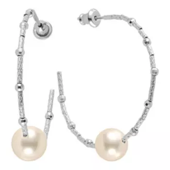 Серебряные серьги с жемчугом и алмазной обработкой