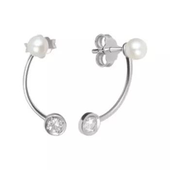 Серебряные серьги с жемчугом и бесцветными сапфирами