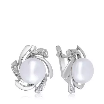 Серебряные серьги с жемчугом и бриллиантами