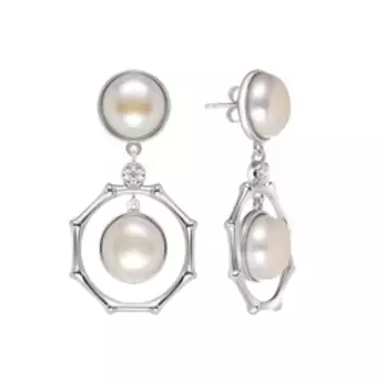 Серебряные серьги с жемчугом и цирконием