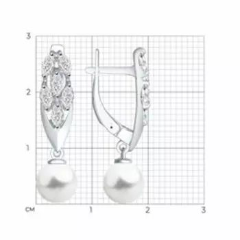 Серебряные серьги с жемчугом и фианитами
