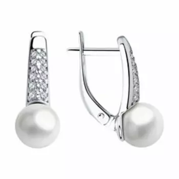 Серебряные серьги с жемчугом и фианитами