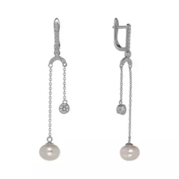 Серебряные серьги с жемчугом и фианитами