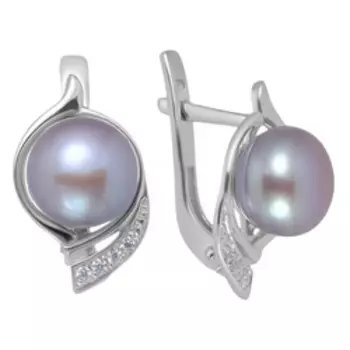 Серебряные серьги с жемчугом и фианитами