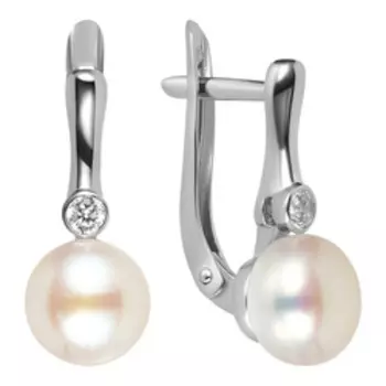 Серебряные серьги с жемчугом и фианитами