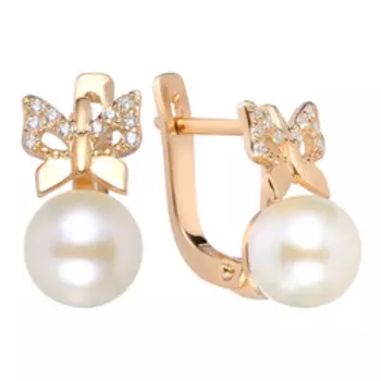 Серебряные серьги с жемчугом и фианитами