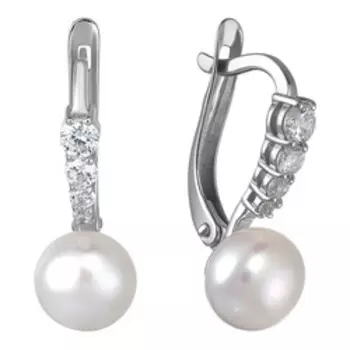 Серебряные серьги с жемчугом и фианитами