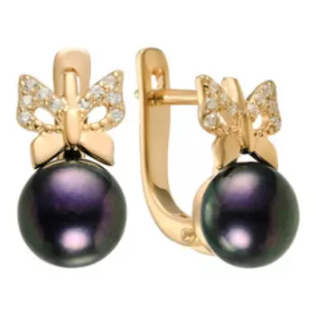 Серебряные серьги с жемчугом и фианитами