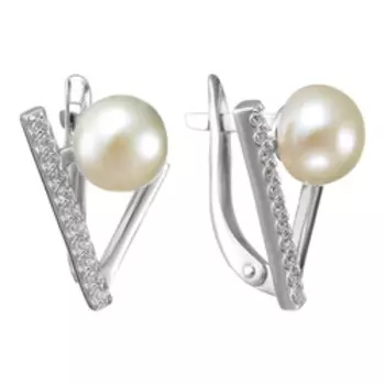 Серебряные серьги с жемчугом и фианитами