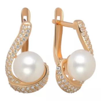 Серебряные серьги с жемчугом и фианитами