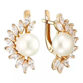 Серебряные серьги с жемчугом и фианитами