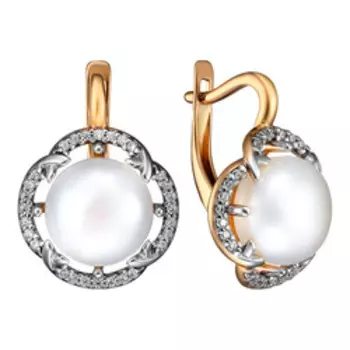 Серебряные серьги с жемчугом и фианитами