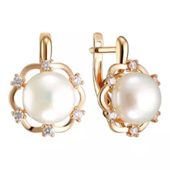 Серебряные серьги с жемчугом и фианитами