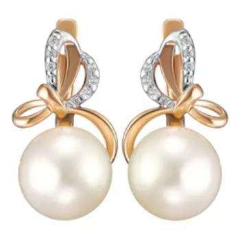 Серебряные серьги с жемчугом и фианитами