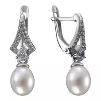 Серебряные серьги с жемчугом и фианитами
