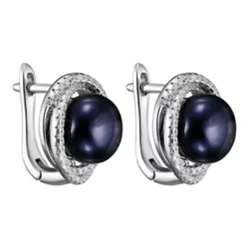 Серебряные серьги с жемчугом и фианитами