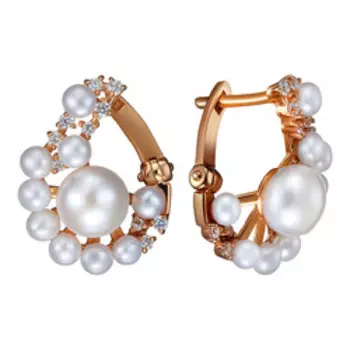 Серебряные серьги с жемчугом и фианитами