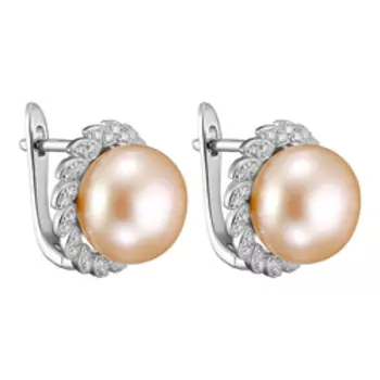 Серебряные серьги с жемчугом и фианитами